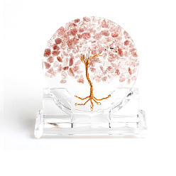 Strawberry Quartz Resin Tree of Life Home Display Decorations, with Natural Strawberry Quartz Chips Inside Ornaments, 130x110mm