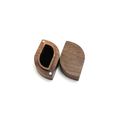 Black Wood Ring Storage Box, Ring Magnetic Gift Case with Velvet Inside, Leaf, Black, 6x4cm