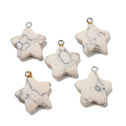 White Synthetic Turquoise Pendants, Star Charms with Platinum Tone Iron Loops, White, 21~22x18~18.5x5~5.5mm, Hole: 1.8mm