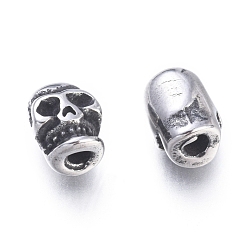 Antique Silver Halloween 304 Stainless Steel Beads, Skull Head, Antique Silver, 7x5.5x5mm, Hole: 1.8mm