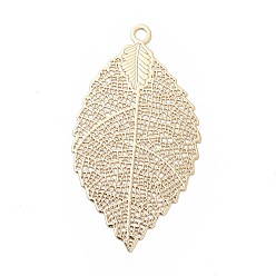 Light Gold Rack Plating Brass Filigree Big Pendants, Long-Lasting Plated, Leaf, Light Gold, 54x30x0.3mm, Hole: 2.5mm