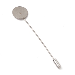 Stainless Steel Color 304 Stainless Steel Lapel Pins Base Settings, with Flat Round Pads, Stainless Steel Color, 76mm