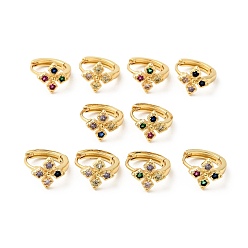 Mixed Color Cubic Zirconia Flower Hoop Earrings, Real 18K Gold Plated Brass Jewelry for Women, Cadmium Free & Nickel Free & Lead Free, Mixed Color, 13.5x15x10mm, Pin: 0.8mm