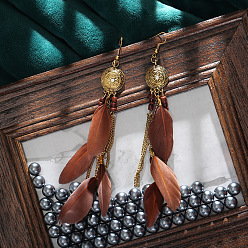 Sienna Feather Tassel Dangle Earrings, Bohemia Style Long Drop Earrings for Women, Sienna, 60x17mm