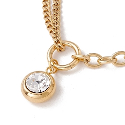 Golden Flat Round Crystal Rhinestone Pendant Necklace for Women, Vacuum Plating 304 Stainless Steel Chain Necklace, Golden, 16.93 inch(43cm)