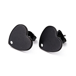 Electrophoresis Black 304 Stainless Steel Stud Earring Findings, with Ear Nuts, Heart, Electrophoresis Black, 12x13mm, Hole: 1.5mm, Pin: 0.7mm