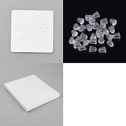 Белый 200 шт. квадратные бумажные карточки для демонстрации сережек, с 200 пластиковыми ушными гайками, белые, карта: 5x5x0.05 см