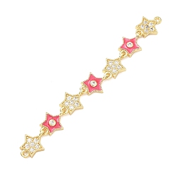 Темно-Розовый Латунные микрокристаллы с прозрачным кубическим цирконием 7 подвески-соединители в форме звезд, с эмалью, без свинца и без кадмия, стойки покрытие, долговечный, реальный 18 k позолоченный, темно-розовыми, 80 мм, отверстие : 1.2 мм