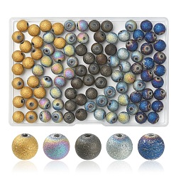 Mixed Color 100Pcs 5 Colors Electroplate Glass Beads, Frosted Style, Round, Mixed Color, 8mm, Hole: 1.5mm, 20pcs/color