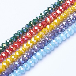 Mixed Color Electroplate Glass Beads Strands, Opaque Solid Color, AB Color Plated, Faceted, Rondelle, Mixed Color, 6x5mm, Hole: 1mm, about 85~88pcs/strand, 16.1~16.5 inch(41~42cm)