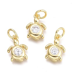 Clear Brass Micro Pave Cubic Zirconia Pendants, with Jump Ring, Sea Turtle, Real 18K Gold Plated, Clear, 12x8.7x2.5mm, Jump Rings: 5x0.8mm, Inner Diameter: 3mm