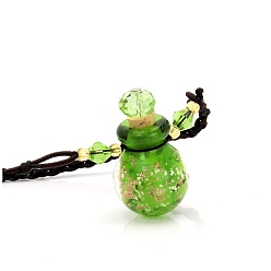 Lime Green Lampwork Perfume Bottle Necklaces with Ropes, Bottle, Lime Green, 22.05~28.35 inch(56~72cm), Pendant: 22x17mm, Capacity: 1ml(0.03fl. oz)