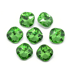 Light Green Pointed Back Glass Rhinestone Cabochons, Faceted, Back Plated, Square, Light Green, 10x10x4.5mm