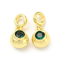 Medium Sea Green Brass with Cubic Zirconia Pendant, Round, Medium Sea Green, 23.5x11x9.5mm, Hole: 5mm
