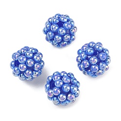 Cornflower Blue Opaque Acrylic Beads, Berry Besds, Round, with ABS Simulated Pearl, AB Color Plated, Cornflower Blue, 20x19~19.5mm, Hole: 3mm