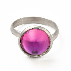 Фуксин K9 стеклянное плоское круглое кольцо на палец, 304 женские украшения из нержавеющей стали, цвет нержавеющей стали, фуксиново-красные, размер США 7 3/4 (17.9 мм), кольцо поверхность: 14x7mm