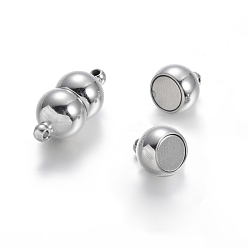 Stainless Steel Color 304 Stainless Steel Magnetic Clasps with Loops, Stainless Steel Color, 18x8mm, Hole: 1mm