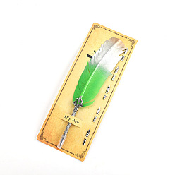Lime Feather Dipped Pen Calligraphy Ink Pen, with Alloy Head, Lime, 250x35x9mm