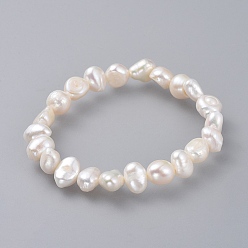 White Natural Pearl Stretch Bracelets, White, 2-1/8 inch(5.5cm)
