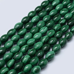 Malachite Natural Malachite Beads Strands, Oval, 9~10x6~8mm, Hole: 0.8mm, about 45pcs/strand, 15.5 inch(39.5cm)