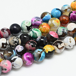 Colorful Dyed Natural Fire Crackle Agate Beads Strands, Round, Colorful, 8mm, Hole: 1~1.5mm, about 48pcs/strand, 14.56 inch