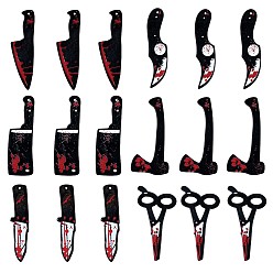 Black 18Pcs 6 Styles Bloody Knife Scissors Axe Opaque Resin Halloween Horror Goth Pendants, for Jewelry Earring Making, Black, 49~50x12~24mm, Hole: 1.5mm, about 3pcs/style