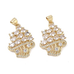 Golden Brass Micro Pave Clear Cubic Zirconia Pendants, Ice Cream Charms, Golden, 27x19.5x4.5mm, Hole: 5x3.5mm