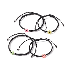 Mixed Color 2Pcs 2 Style Resin Evil Eye Braided Bead Bracelets Set, Black Couple Adjustable Bracelets for Parent and Child, Mixed Color, Inner Diameter: 1-7/8~4 inch(4.8~10.2cm), 1Pc/style