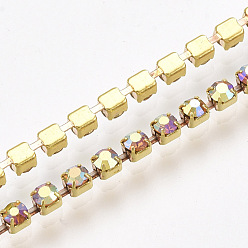 Topaz AB Brass Claw Chain Stretch Bracelets, with Rhinestone, AB Color Plated, Golden, Topaz AB, 2 inch(5cm), 2mm