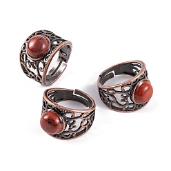 Красный Камень Круглые регулируемые кольца из натуральной красной яшмы, Мужские широкие латунные кольца с красной медью, внутренний диаметр: 19 мм