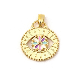 Разноцветный Латунь эмаль подвески, плоский круглый с цветными чарами, реальный 18 k позолоченный, без свинца и без кадмия, долговечный, стойки покрытие, красочный, 20.5x20x3 мм, отверстие : 3x5.5 мм