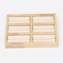 PeachPuff Wood Bracelet Displays, with Faux Suede, 6 Compartments, Rectangle, PeachPuff, 18x13x2.6cm