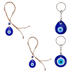 Blue DIY Evil Eye Jewelry Making Finding Kits, Including Lampwork Keychain, Glass Pendants Decoration, Blue, 4pcs/box