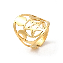 Golden 304 Stainless Steel Adjustable Rings for Women, Hollow Star & Moon & Sun, Golden, US Size 7 1/2(17.7mm)
