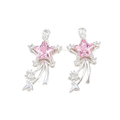 Посеребрённый Латунные микро проложить кубического циркония подвески, звезда, 925 серебро покрытием, 25x13.5x4.5 мм, отверстие : 1.4 мм