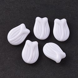 White Opaque Acrylic Beads, Tulip, White, 16x11.5x7mm, Hole: 1.2mm, about 670pcs/500g