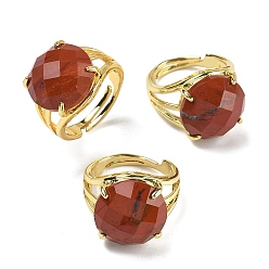 Красный Камень Латунные манжеты с открытыми кольцами, с естественной красной яшмой, круглые, граненые, стойки покрытие, долговечный, золотые, 18 мм
