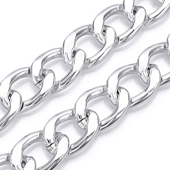 Silver Aluminum Curb Chains, Diamond Cut Cuban Link Chains, Unwelded, Silver, 21.5x15x3.5mm