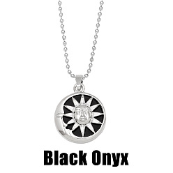 Black Onyx Sun and Moon Pendant Necklace with Crystal & Agate for Women - Elegant Lock Collar Chain
