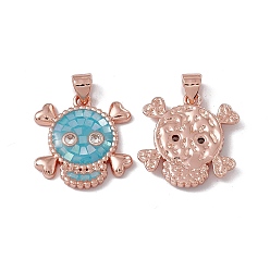 Turquoise Halloween Natural Shell Pendants, Skull Charms, Dyed, with Rack Plating Rose Gold Tone Brass Findings, Long-Lasting Plated, Turquoise, 19.5x18.5x3mm, Hole: 4x3.5mm