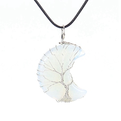 Opalite Opalite Crescent Moon Pendant Necklaces, with Copper Wire, 18.90 inch(48cm)