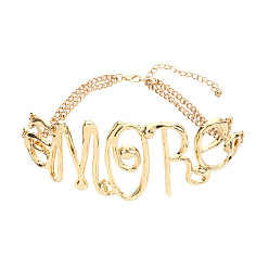 golden Bold and Stylish Short Collarbone Chain with Metal Letters - Cool Motorcycle Style Necklace