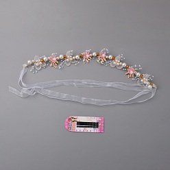 Pink Wedding Party Beach Bridal Decorative Hair Accessories, Alloy Flower Headbands, with Plastic Beads, Pink, 380~383x33x14mm