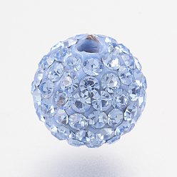 211_Light Sapphire Czech Rhinestone Beads, PP6(1.3~1.35mm), Pave Disco Ball Beads, Polymer Clay, Round, 211_Light Sapphire, 6mm, Hole: 1.5mm, about 54~64pcs rhinestones/ball