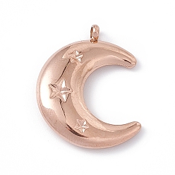 Розовое Золото Ионное покрытие (ip) 304 подвески из нержавеющей стали, двойной рог / полумесяц со звездой, розовое золото , 22.5x17.5x4 мм, отверстие : 1.5~2 мм