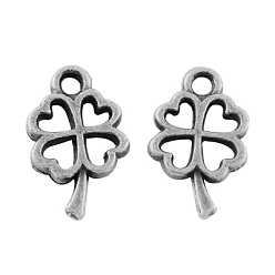 Antique Silver Tibetan Style Alloy Charms, Cadmium Free & Lead Free, Four Leaves Clover, Antique Silver, 10x6x1mm, Hole: 1mm, about 5000pcs/1000g