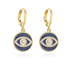 43043 Bohemian-style 18K gold-plated copper drop earrings with oil drip and evil eye zircon stones for women.
