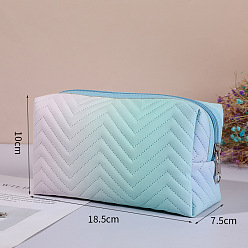 Light Cyan Gradient Portable PU Leather Makeup Storage Bag, Travel Cosmetic Bag, Multi-functional Wash Bag, with Pull Chain, Light Cyan, 10x18.5x7.5cm