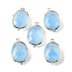 Белый Нефрит Подвески-подвески из натурального окрашенного белого нефрита с огранкой в форме овала, с латунной фурнитурой , золотые, стойки покрытие, голубой, 22x13.5x6 мм, отверстие : 1.4 мм