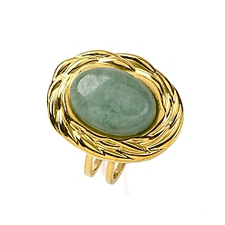 Зеленый Авантюрин Овальные перстни из натурального зеленого авантюрина, 304 из нержавеющей стали Манжета кольца для женщин, золотые, овальный : 22x17.5 mm, регулируемый